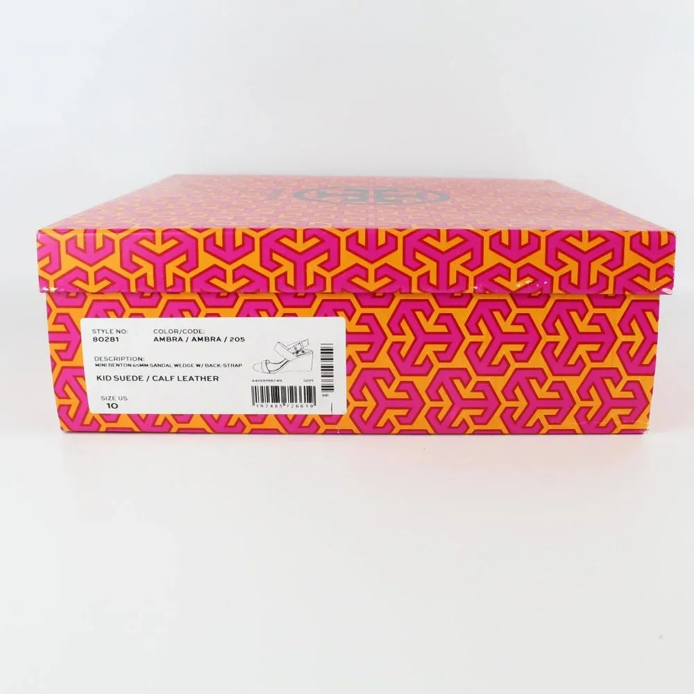 NEW Tory Burch Mini Benton Wedged Suede Leather Sandals, Ambra, US 10
